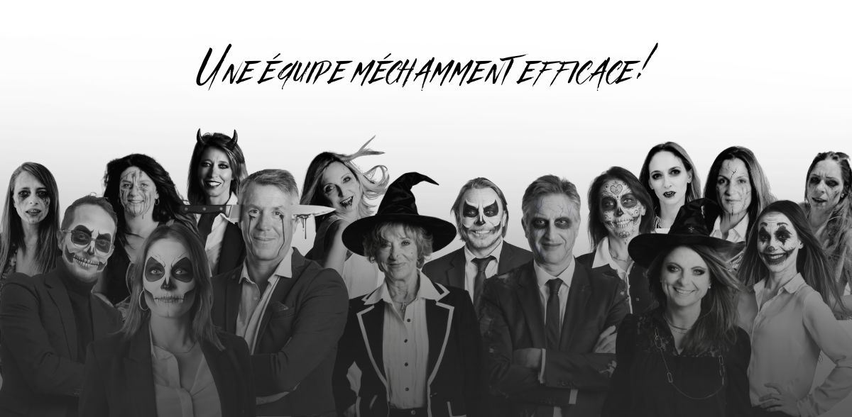 Halloween ne nous fait pas peur ! Découvrez notre équipe en version effrayante (ou presque) et une campagne pleine d’humour pour rappeler que, même déguisés, nous restons vos experts de confiance pour vendre ou gérer votre bien.